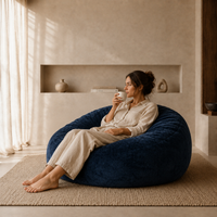 Fauteuil pouf Dossier Haut Velours Bleu - Le Moya