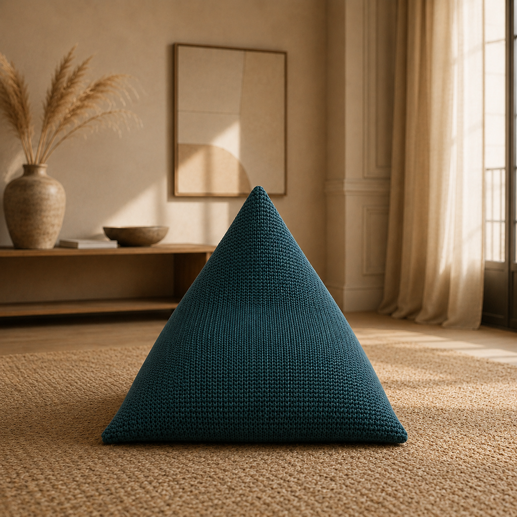 Pouf Poire Design en Tricot Épais Fait Main, Assise Sculpturale Cocooning Intérieur & Extérieur – Le Kubu