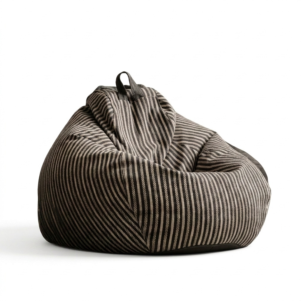 Pouf Salon Adulte Grand Format en Coton et Lin Rayé, Fauteuil Pouf Poire Lounge avec Rembourrage EPP Haute Tenue pour Chambre et Bureau — Le Vela