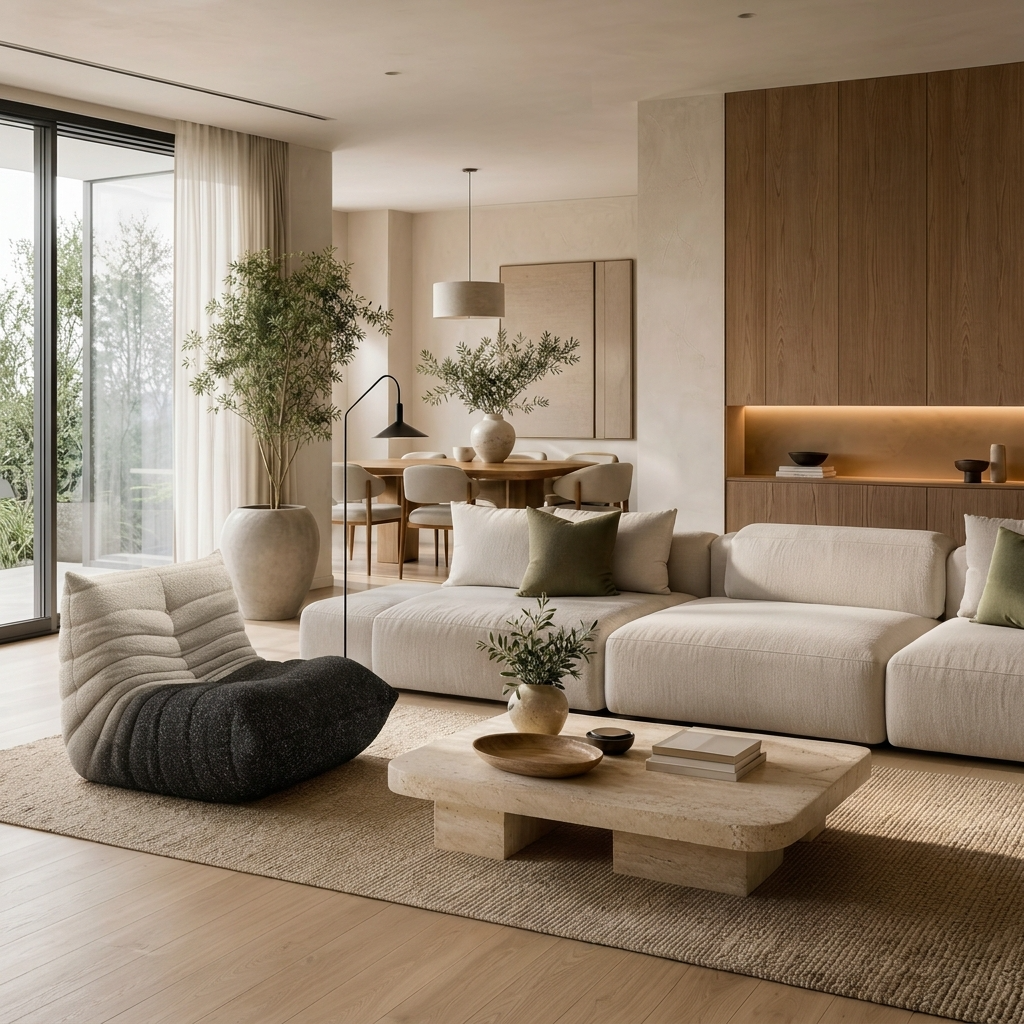 Fauteuil Pouf Géant Cocooning à Dossier Haut en Tissu Tricoté Premium, Fauteuil de Sol Design pour Salon et Chambre - Le Kori
