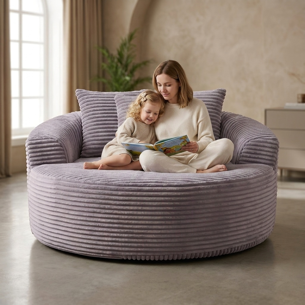 Pouf Salon Adulte en Mousse Compressée avec 3 Coussins, Canapé Pouf Lounge Bas Cocooning pour Chambre et Bureau — Le Côme