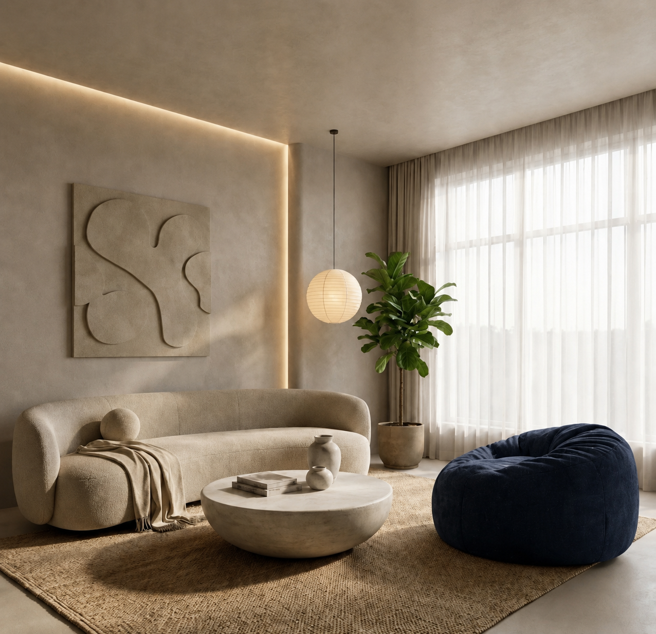Fauteuil pouf Dossier Haut Velours Bleu - Le Moya