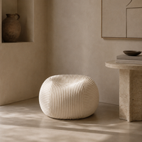 Pouf Rond Adulte en Velours Côtelé Moelleux, Fauteuil de Sol Cocooning à Mousse Mémoire de Forme pour Salon et Chambre – Le Tanu