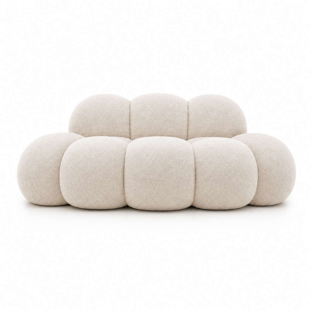Canapé Pouf Nuage en Bouclé Épais, Assise Modulable Sculpturale Cocooning Design pour Salon – Le Awan