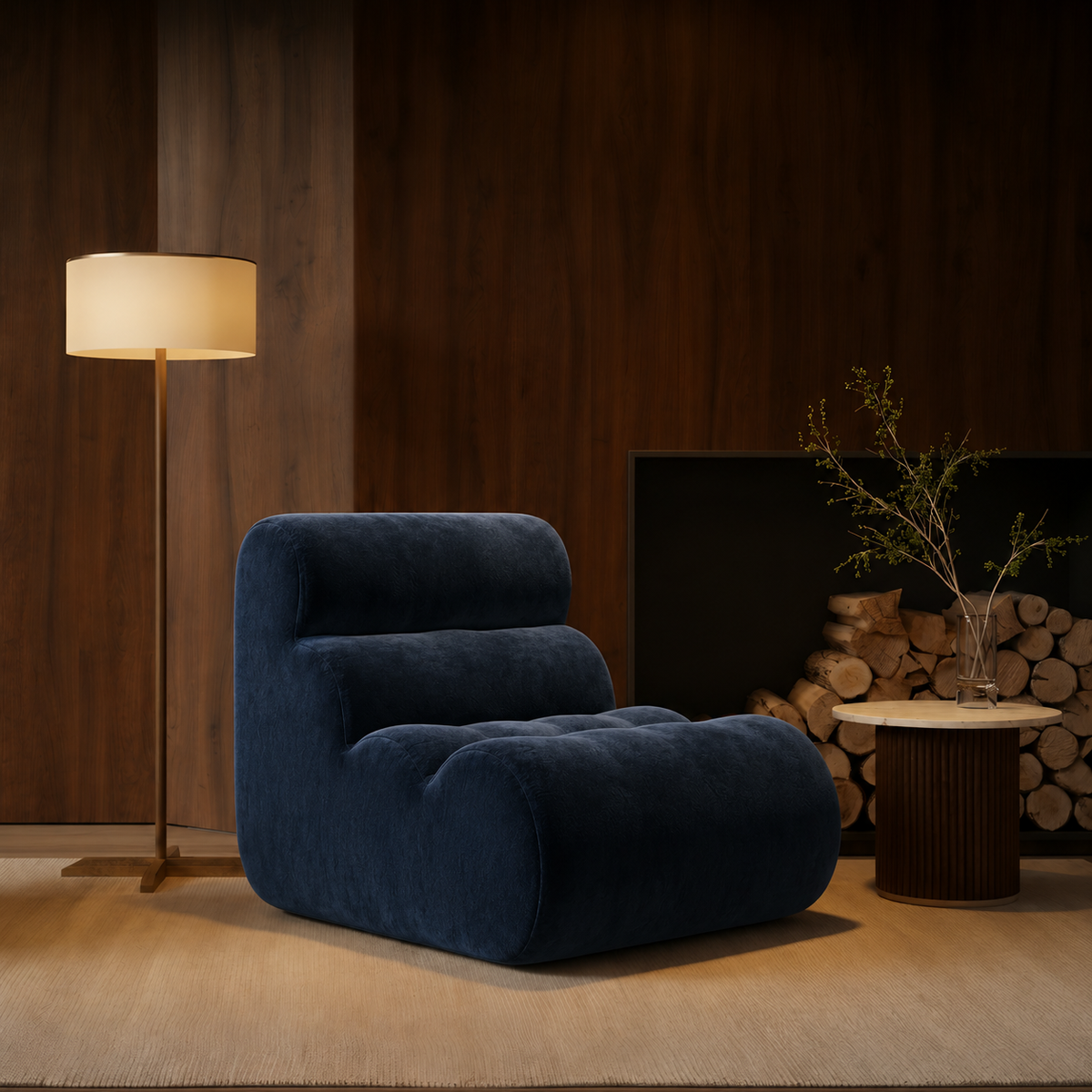 Fauteuil Pouf Adulte XL Forme Chenille, Assise Profonde Mousse 55D, Velours Bouclette, Cocooning Lecture – Le Halo