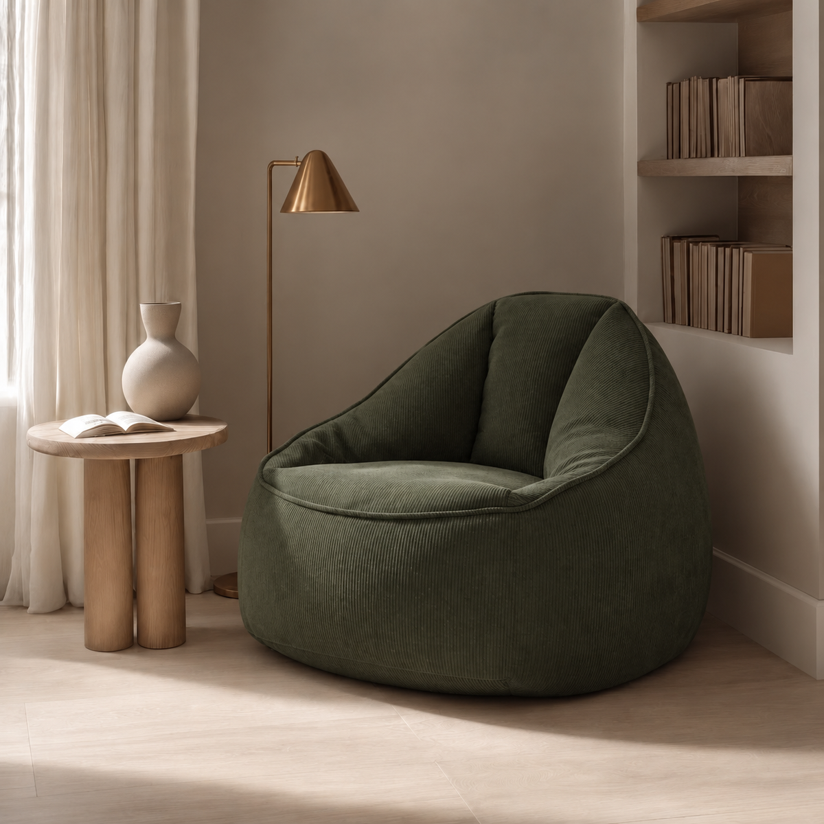 Pouf Fauteuil Adulte en Velours Côtelé, Assise Cocooning Moelleuse pour Salon et Chambre – Le Soka