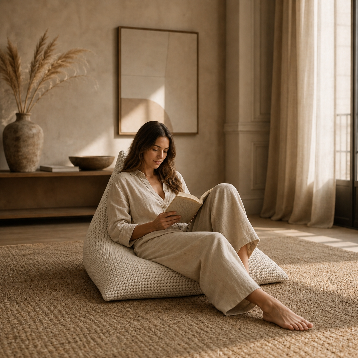 Pouf Poire Design en Tricot Épais Fait Main, Assise Sculpturale Cocooning Intérieur & Extérieur – Le Kubu