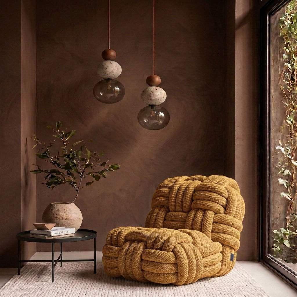 Pouf Salon Fauteuil Tressé Tricoté Épais Cocooning Chambre Déco - Le Naki