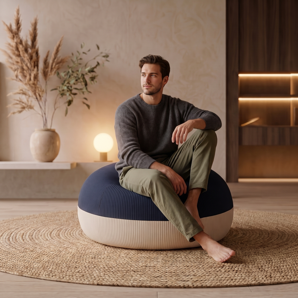 Pouf Salon Rond en Velours Côtelé – Fauteuil Cocooning Moelleux, Assise Basse Confortable et Design Le Numa
