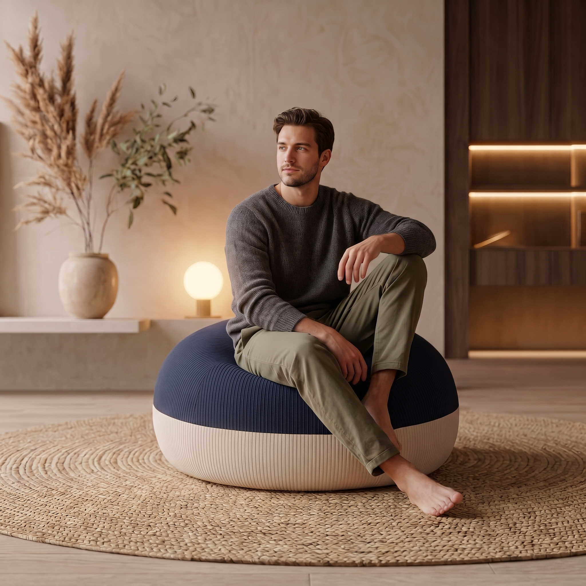 Pouf Salon Rond en Velours Côtelé – Fauteuil Cocooning Moelleux, Assise Basse Confortable et Design Le Numa