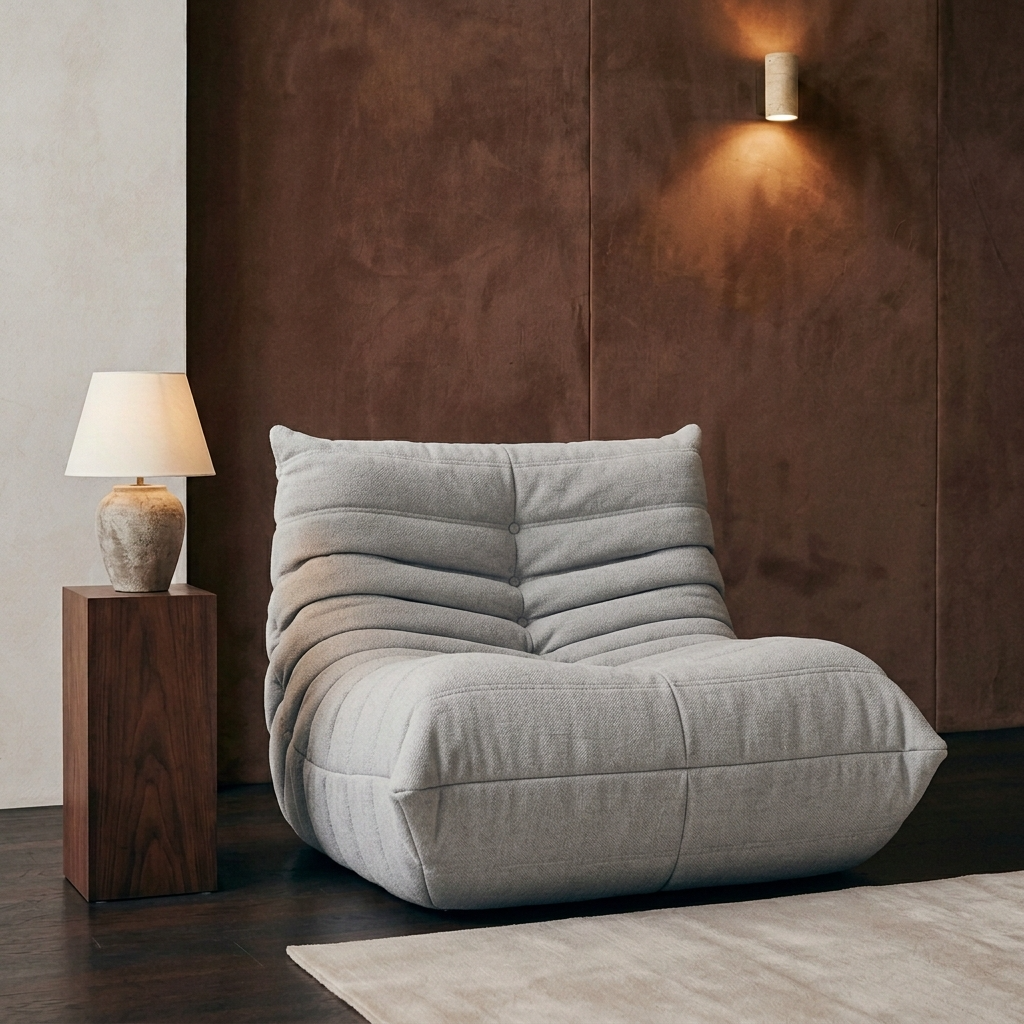 Fauteuil Pouf Géant Cocooning à Dossier Haut en Tissu Tricoté Premium, Fauteuil de Sol Design pour Salon et Chambre - Le Kori
