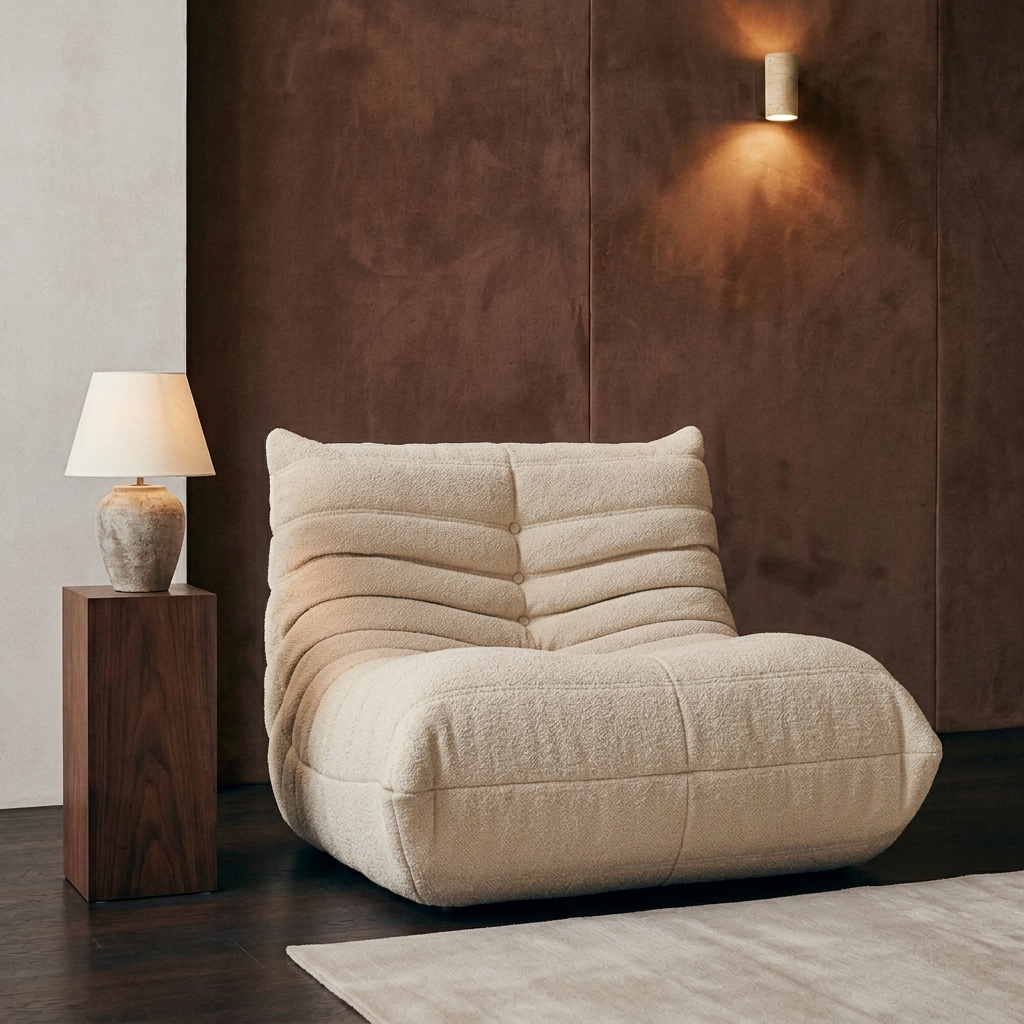 Fauteuil Pouf Géant Cocooning à Dossier Haut en Tissu Tricoté Premium, Fauteuil de Sol Design pour Salon et Chambre - Le Kori