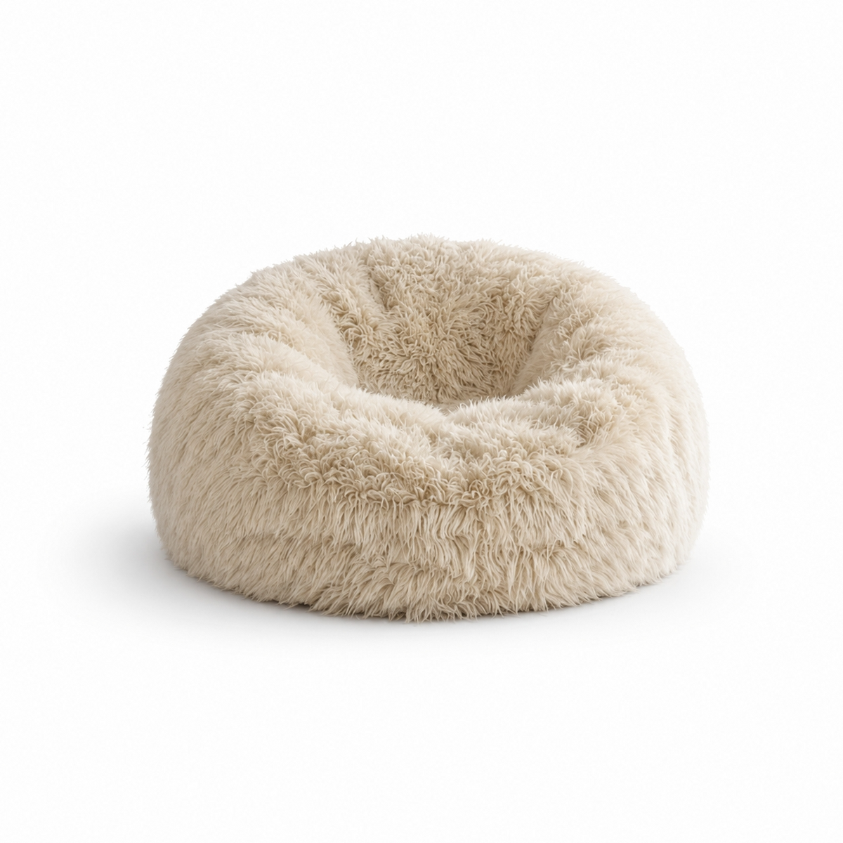 Fauteuil Pouf en Fourrure Longue Ivoire – Le Nola