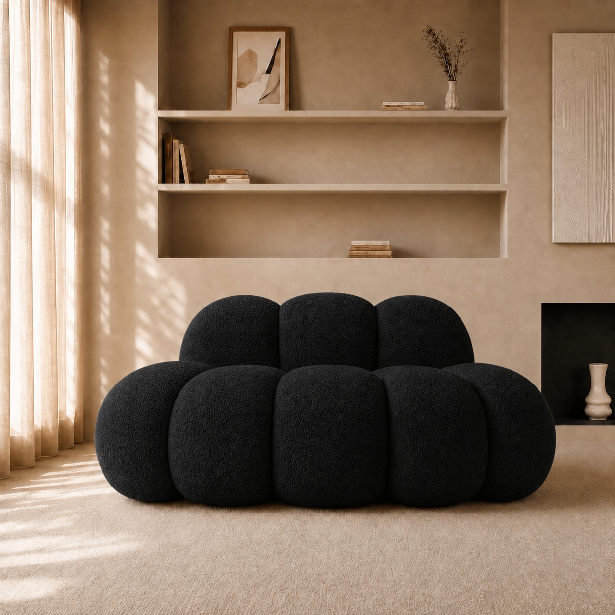 Canapé Pouf Nuage en Bouclé Épais, Assise Modulable Sculpturale Cocooning Design pour Salon – Le Awan