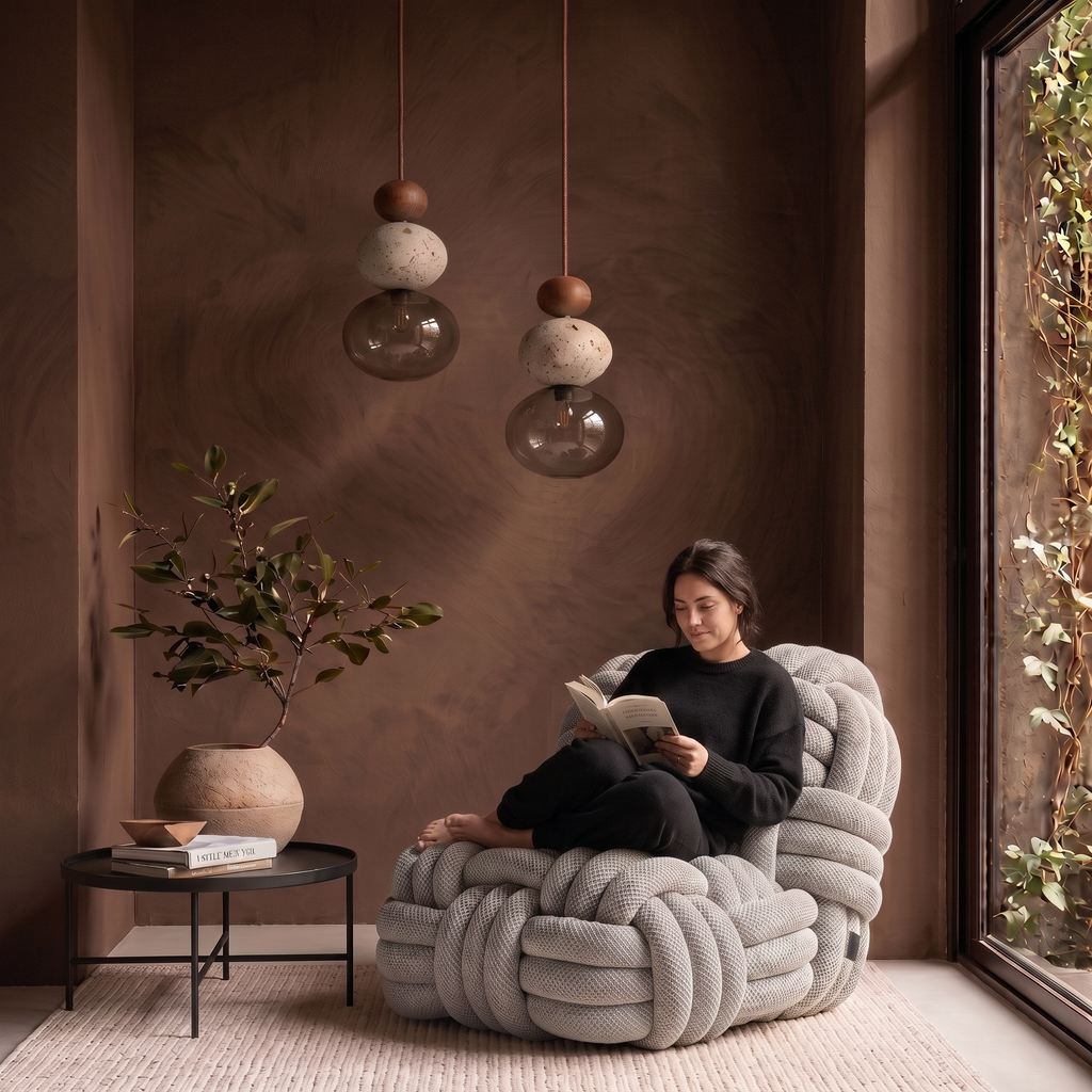 Pouf Salon Fauteuil Tressé Tricoté Épais Cocooning Chambre Déco - Le Naki