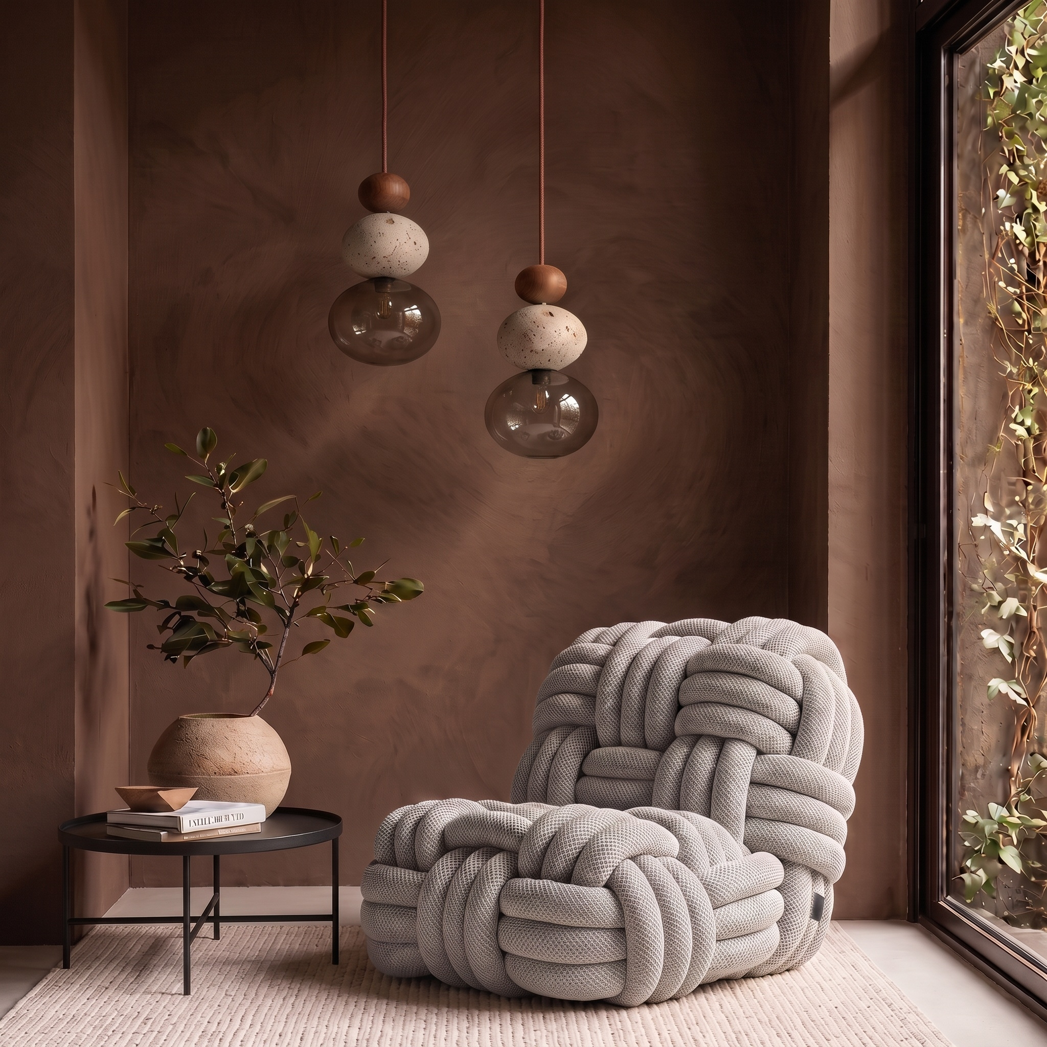 Pouf Salon Fauteuil Tressé Tricoté Épais Cocooning Chambre Déco - Le Naki