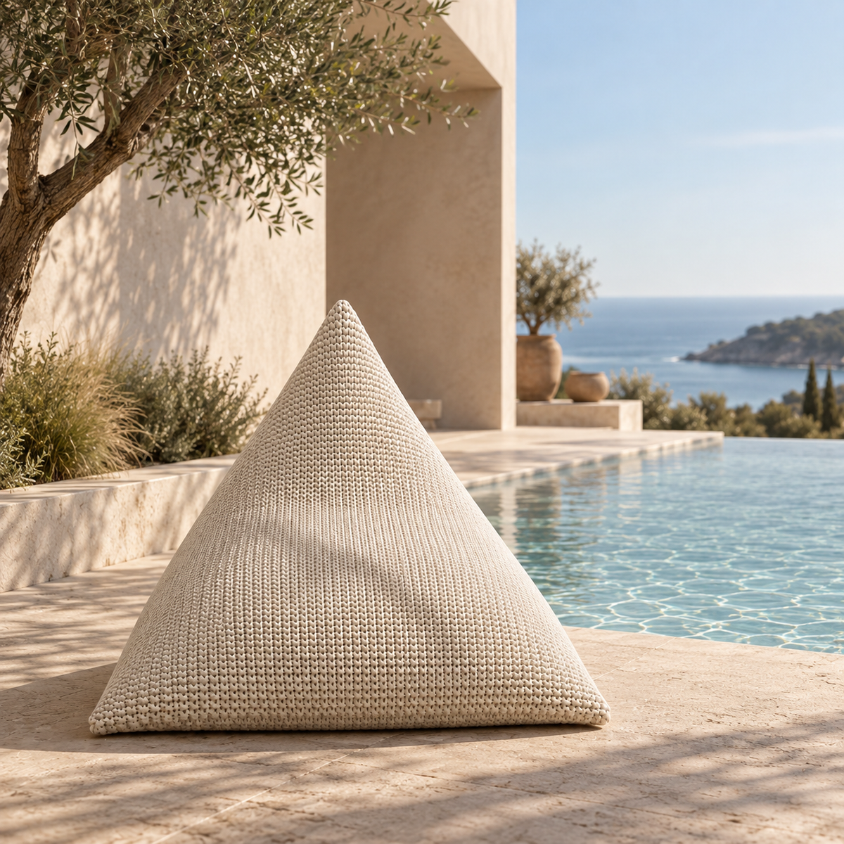 Pouf Poire Design en Tricot Épais Fait Main, Assise Sculpturale Cocooning Intérieur & Extérieur – Le Kubu