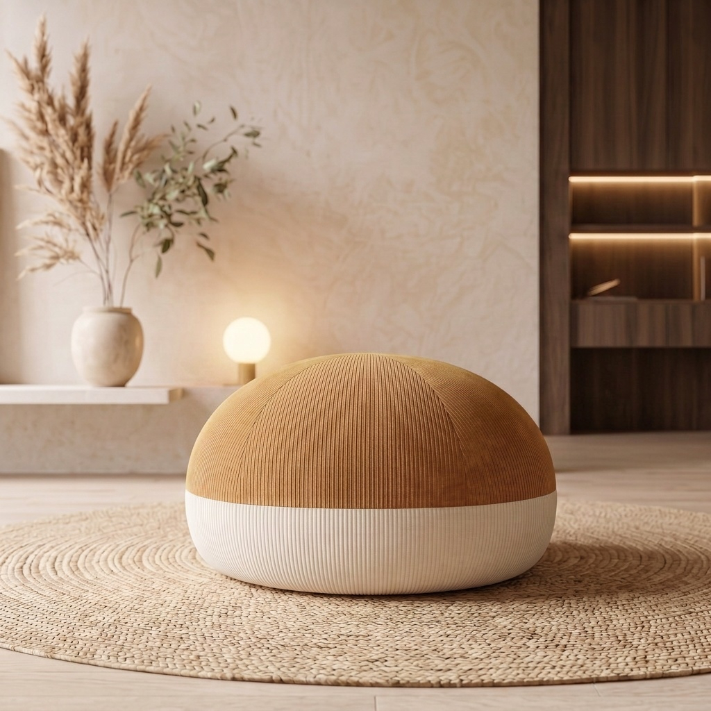 Pouf Salon Rond en Velours Côtelé – Fauteuil Cocooning Moelleux, Assise Basse Confortable et Design Le Numa