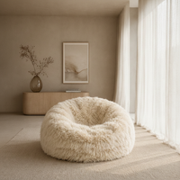 Fauteuil Pouf en Fourrure Longue Ivoire – Le Nola