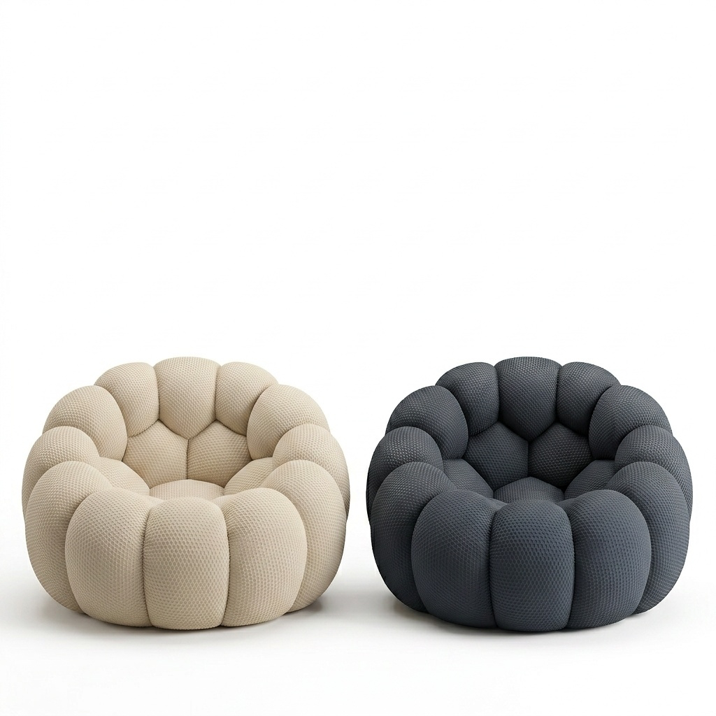 Pouf Salon Adulte Design en Tissu Élastique, Fauteuil Pouf Lounge Cocooning en Mousse Moulée Monobloc pour Chambre et Bureau — Le Solen