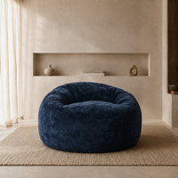 Fauteuil pouf Dossier Haut Velours Bleu - Le Moya