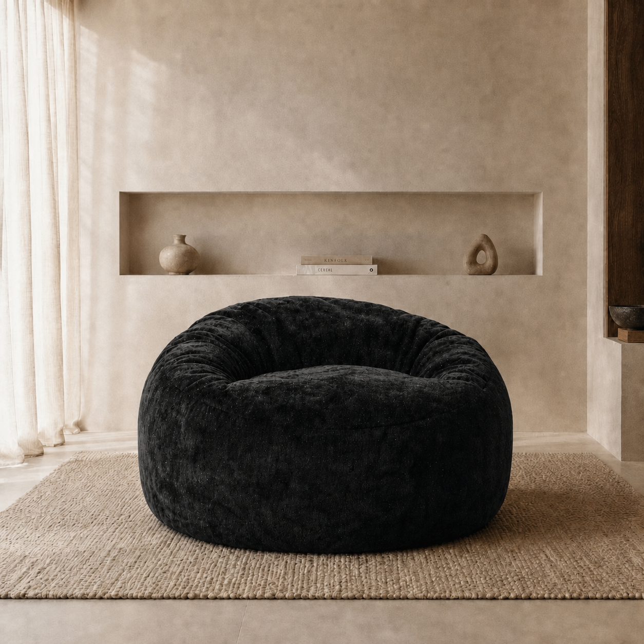 Fauteuil pouf Dossier Haut Velours Bleu - Le Moya