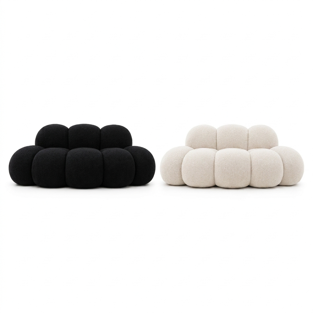 Canapé Pouf Nuage en Bouclé Épais, Assise Modulable Sculpturale Cocooning Design pour Salon – Le Awan