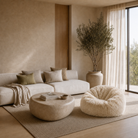 Fauteuil Pouf en Fourrure Longue Ivoire – Le Nola