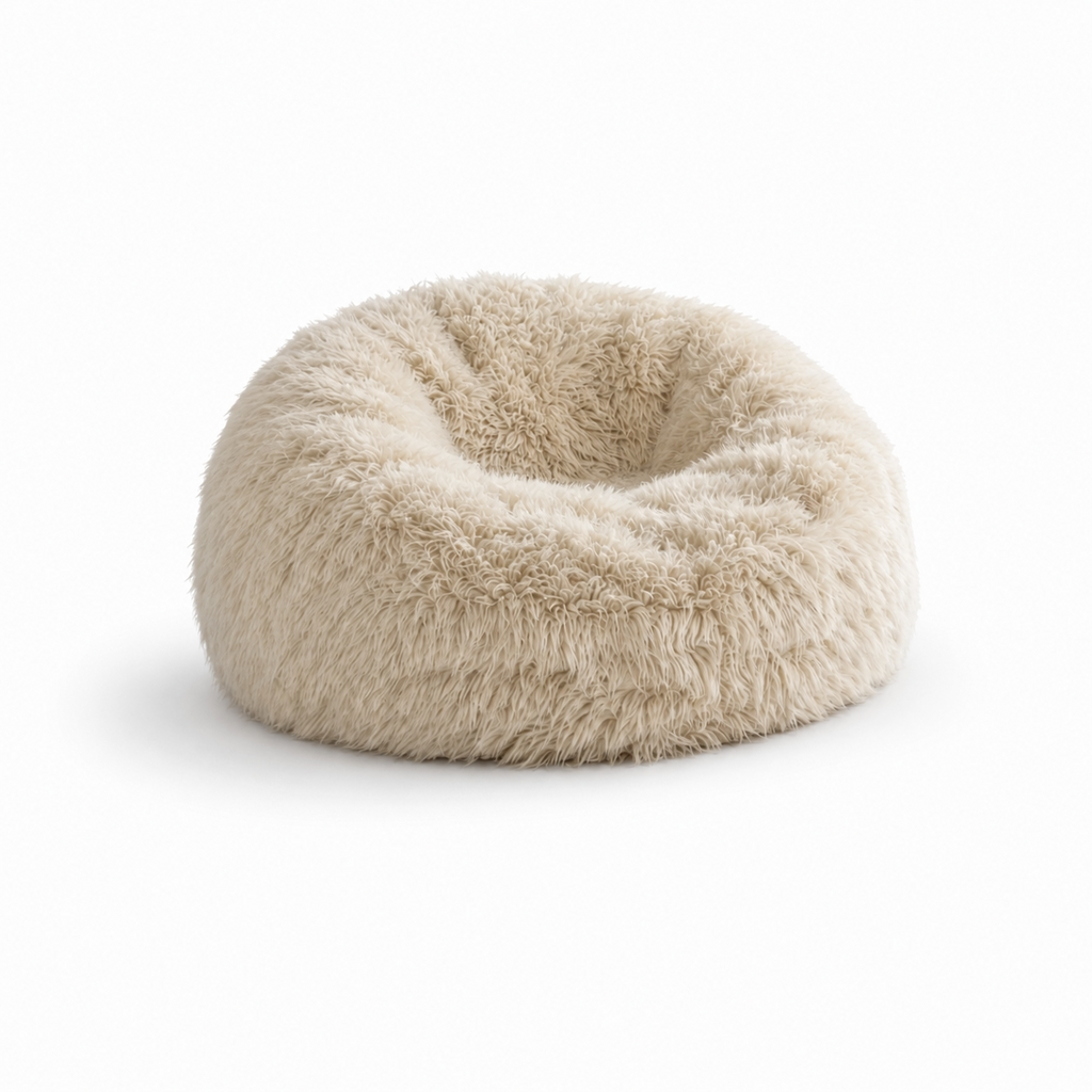 Fauteuil Pouf en Fourrure Longue Ivoire – Le Nola