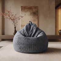 Pouf Salon Adulte Grand Format en Coton et Lin Rayé, Fauteuil Pouf Poire Lounge avec Rembourrage EPP Haute Tenue pour Chambre et Bureau — Le Vela
