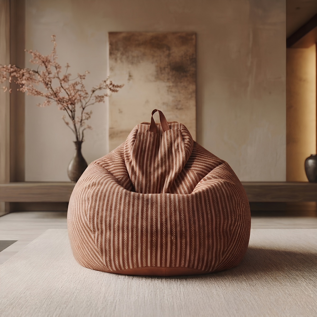 Pouf Salon Adulte Grand Format en Coton et Lin Rayé, Fauteuil Pouf Poire Lounge avec Rembourrage EPP Haute Tenue pour Chambre et Bureau — Le Vela