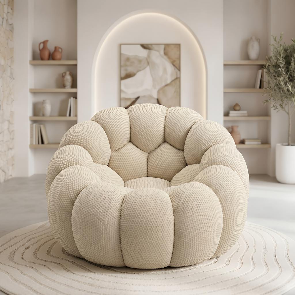 Pouf Salon Adulte Design en Tissu Élastique, Fauteuil Pouf Lounge Cocooning en Mousse Moulée Monobloc pour Chambre et Bureau — Le Solen