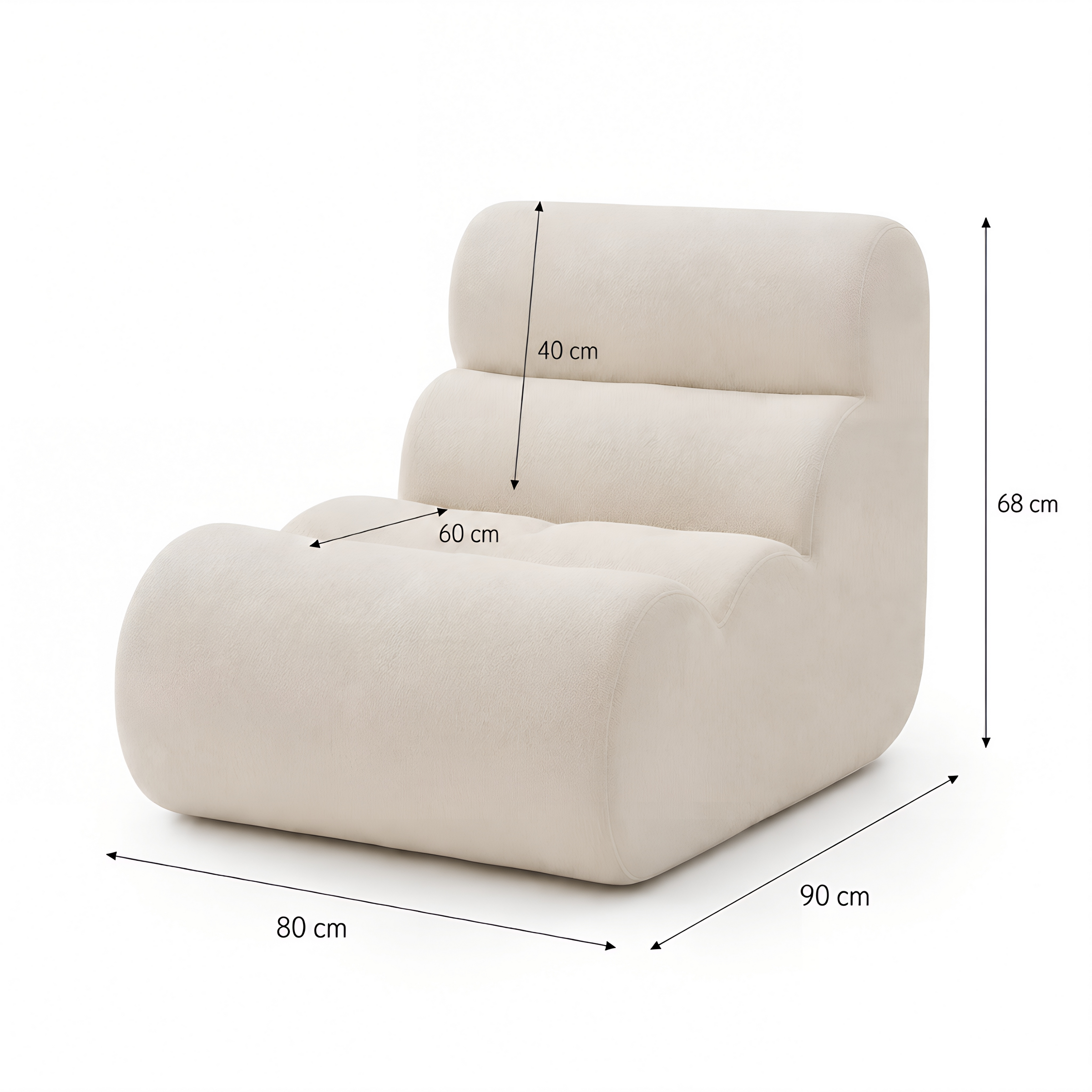 Fauteuil Pouf Adulte XL Forme Chenille, Assise Profonde Mousse 55D, Velours Bouclette, Cocooning Lecture – Le Halo