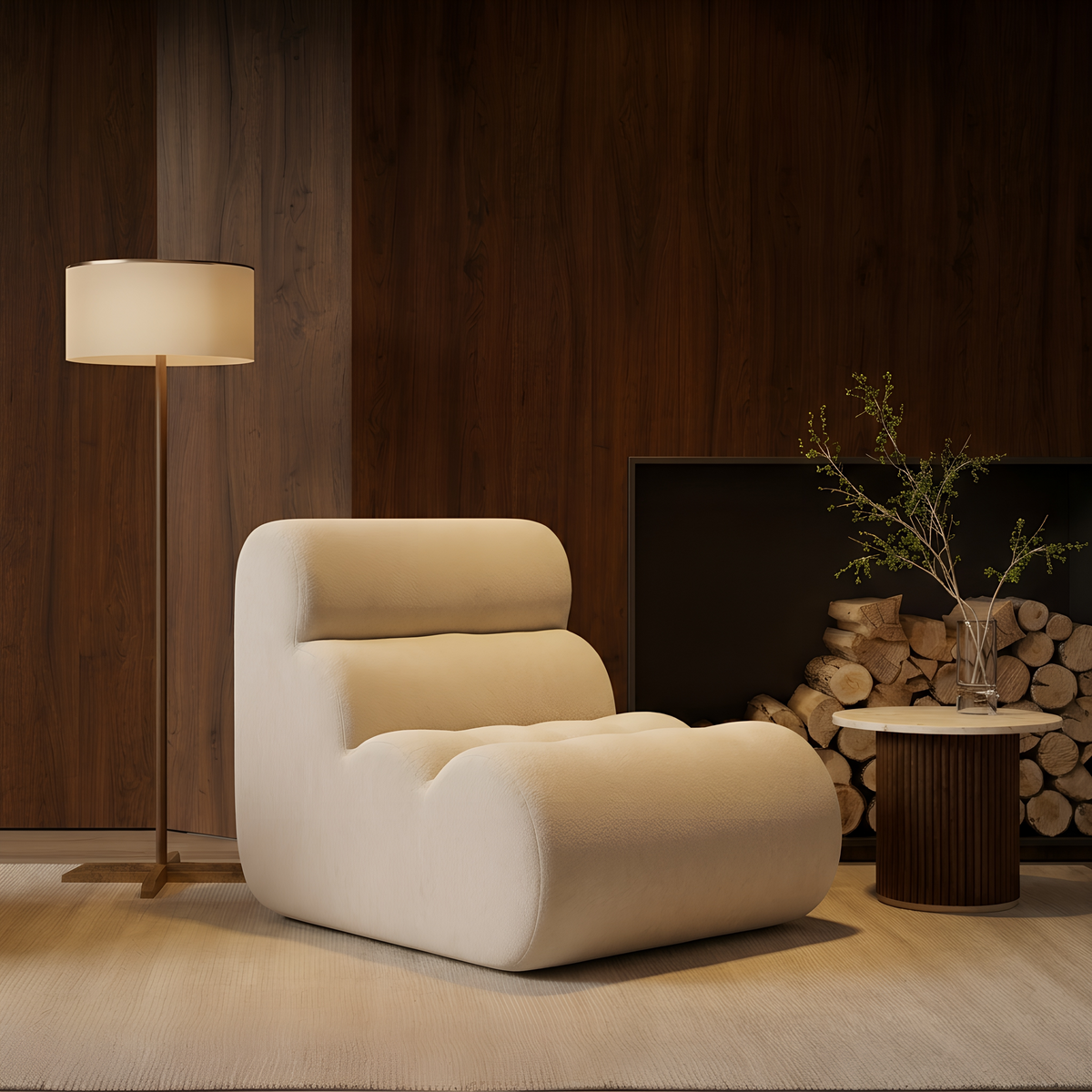 Fauteuil Pouf Adulte XL Forme Chenille, Assise Profonde Mousse 55D, Velours Bouclette, Cocooning Lecture – Le Halo