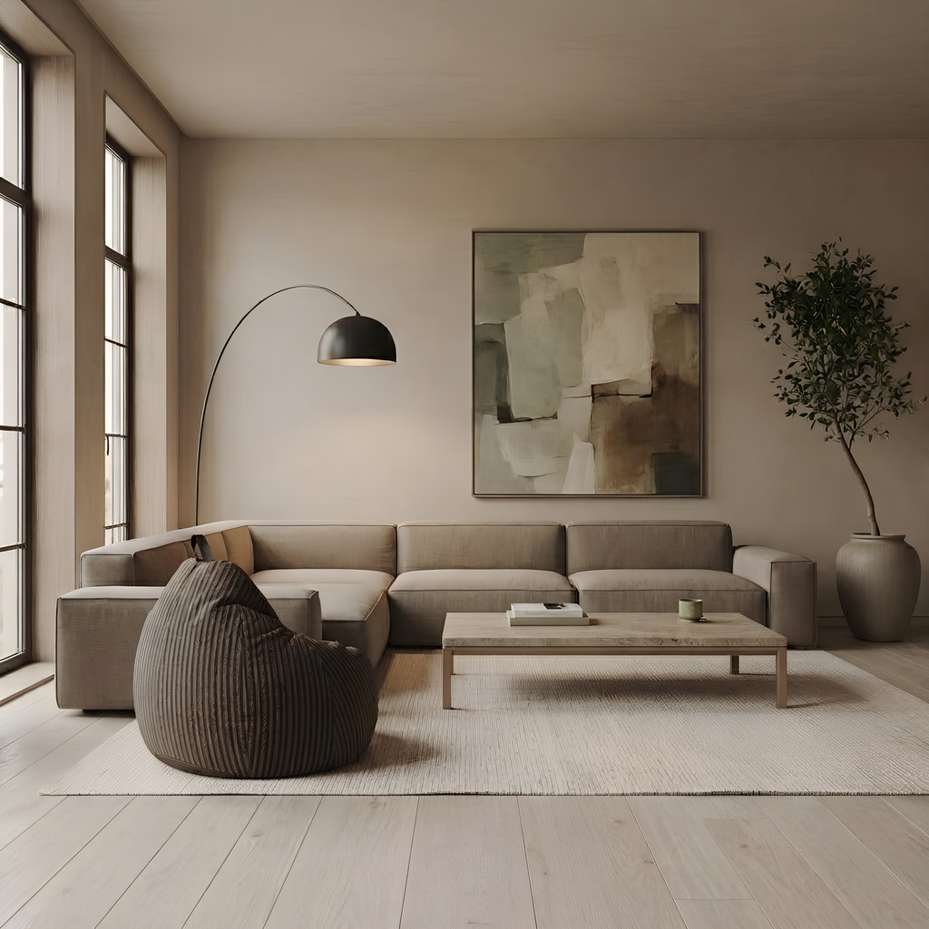 Pouf Salon Adulte Grand Format en Coton et Lin Rayé, Fauteuil Pouf Poire Lounge avec Rembourrage EPP Haute Tenue pour Chambre et Bureau — Le Vela