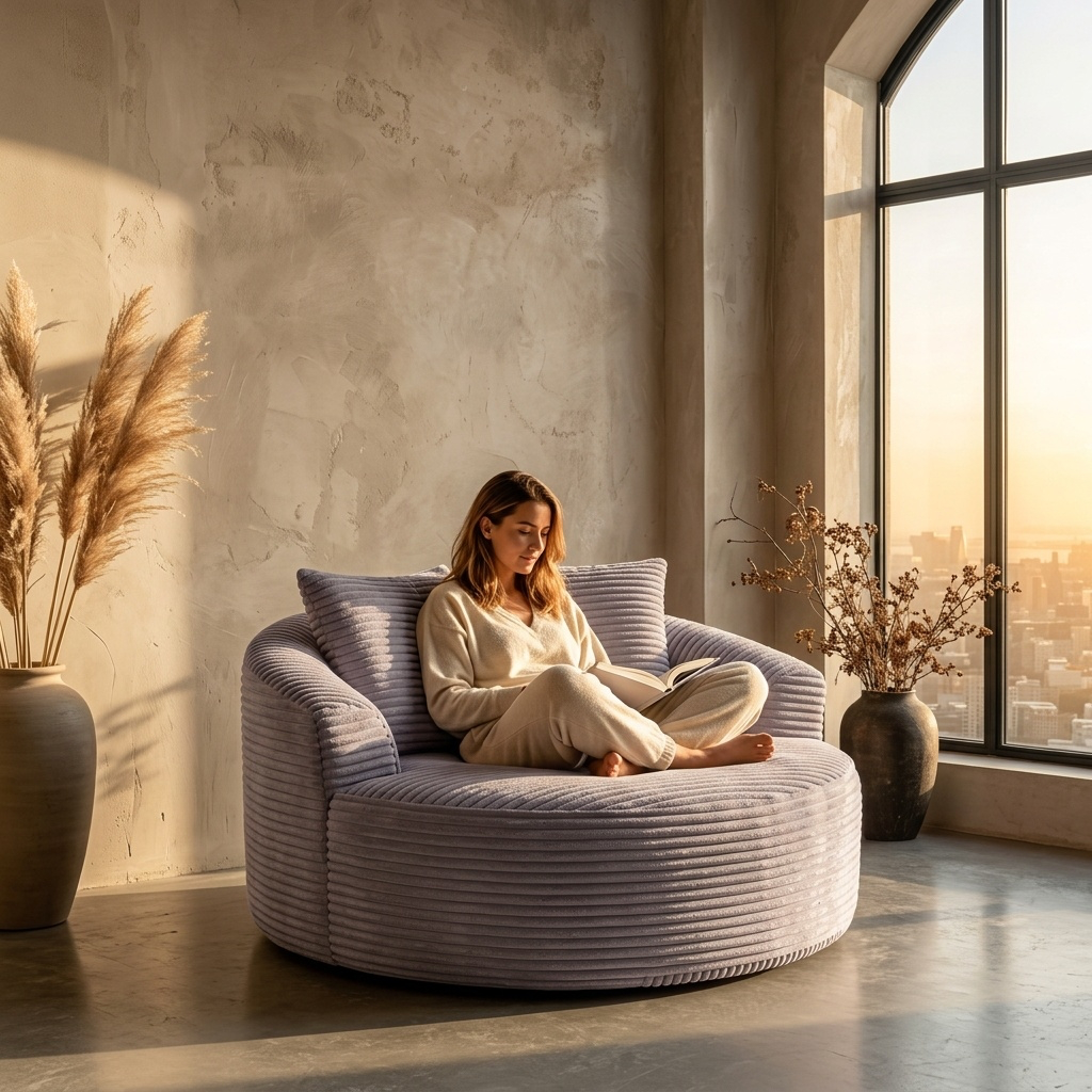 Pouf Salon Adulte en Mousse Compressée avec 3 Coussins, Canapé Pouf Lounge Bas Cocooning pour Chambre et Bureau — Le Côme