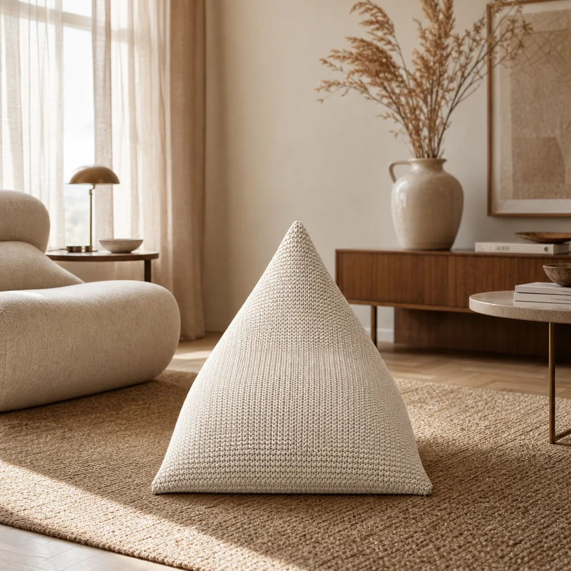 Pouf Poire Design en Tricot Épais Fait Main, Assise Sculpturale Cocooning Intérieur & Extérieur – Le Kubu